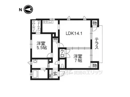 LAKESIDE宝ヶ池A棟(2LDK/1階)の間取り写真