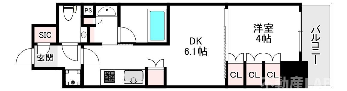 ザ・パークハビオ谷町六丁目クロス(1DK/9階)の間取り写真