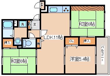 イーストヒルズ平野(3LDK/3階)の間取り写真