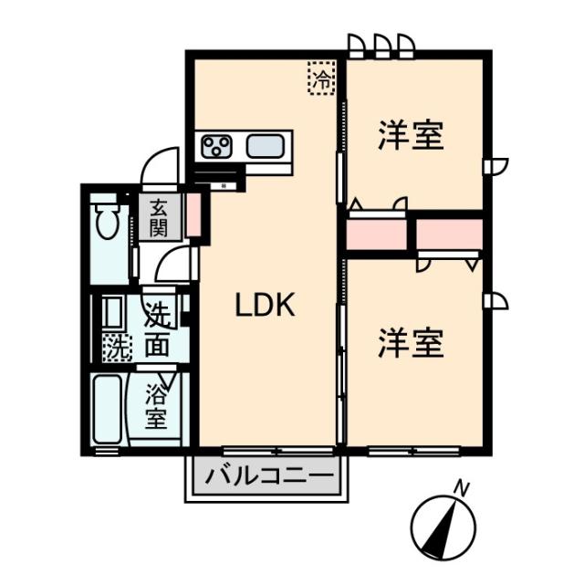 ウィズハイム(2LDK/2階)の間取り写真