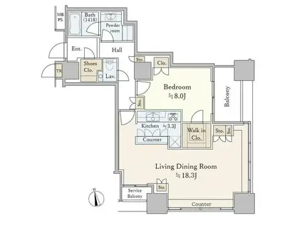 THECENTERTOKYO(1LDK/12階)の間取り写真