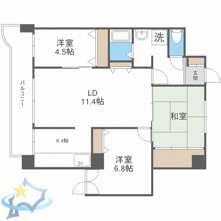 ラ・ヴェルト円山(3LDK/6階)の間取り写真