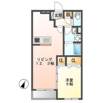 テノワール(1LDK/2階)の間取り写真