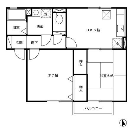 ロイヤルケビン A棟(2DK/1階)の間取り写真