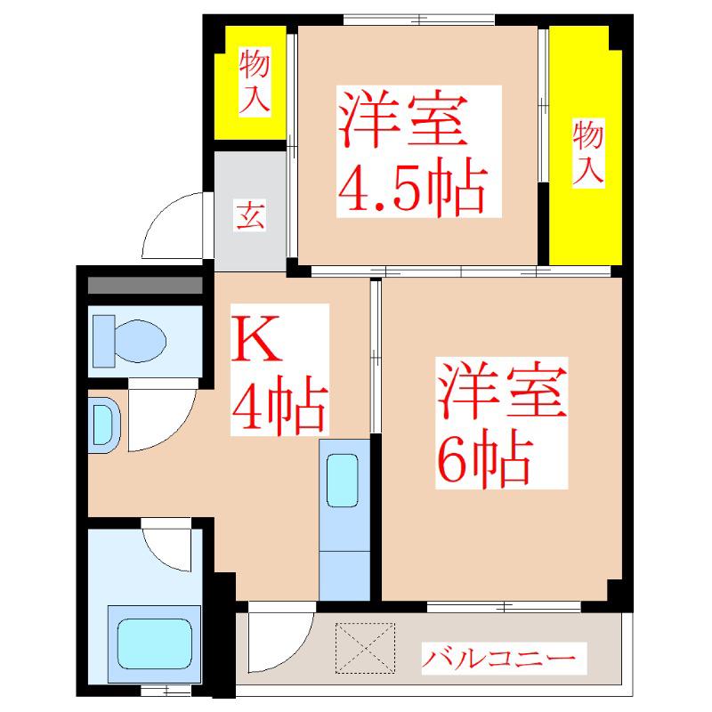 MSハイツA棟(2K/2階)の間取り写真