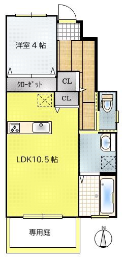 SOLEIL 西棟(1LDK/1階)の間取り写真