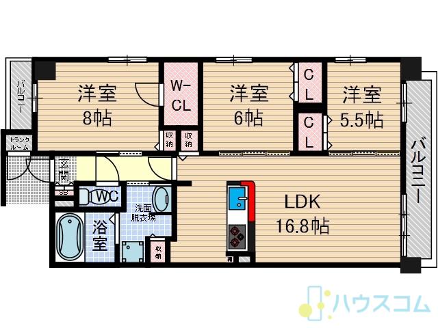 イーストコートアイ別院町(3LDK/6階)の間取り写真