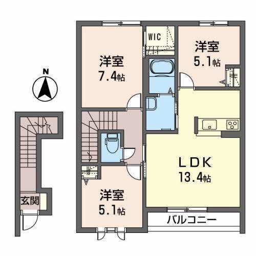 シャローム本宮(3LDK/2階)の間取り写真