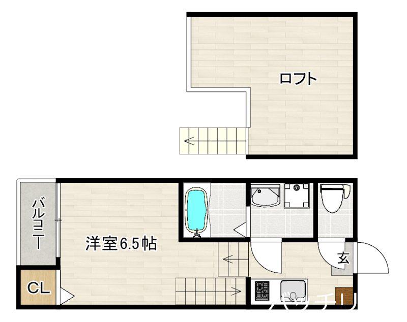 ハーモニーテラス香椎IV(1K/2階)の間取り写真