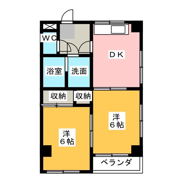 グランディール銭座(2DK/3階)の間取り写真