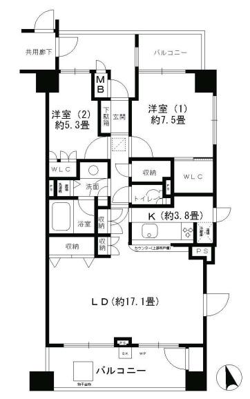 南堀江パークホームズ(2LDK/15階)の間取り写真