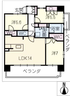 プレミアシティ御器所 402号(3LDK/4階)の間取り写真