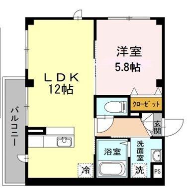 SKYE城山(1LDK/2階)の間取り写真