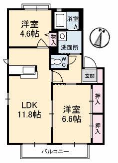 メゾントーラス(2LDK/2階)の間取り写真