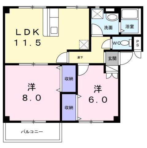 グリーンヒルズ(2LDK/1階)の間取り写真