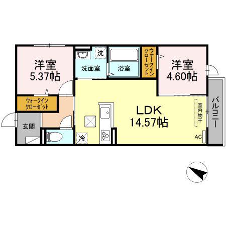 フォンティーヌ I(2LDK/1階)の間取り写真