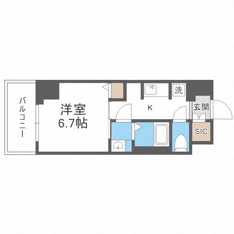 ジオエント新町(1K/8階)の間取り写真