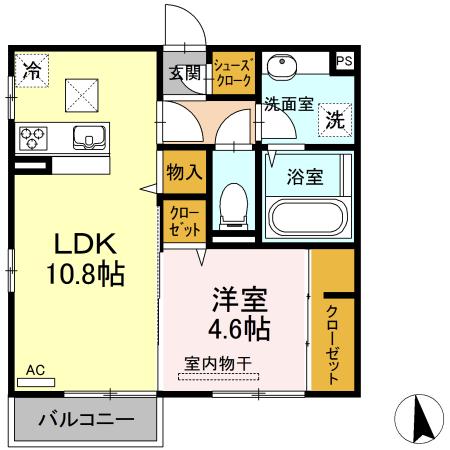 イルソーレ南宮崎(1LDK/1階)の間取り写真