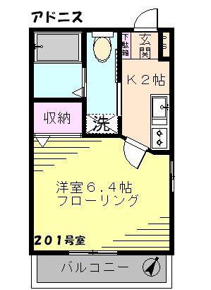 ADONIS(1K/2階)の間取り写真