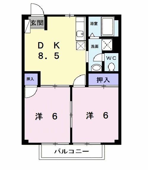 リバティイトウ(2DK/1階)の間取り写真