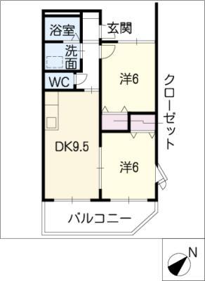 ラーク港(2DK/1階)の間取り写真