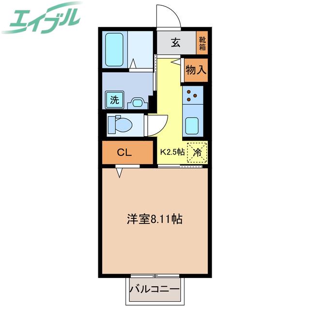 アズール(1K/1階)の間取り写真