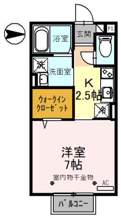 ヴァレンティ(1K/2階)の間取り写真