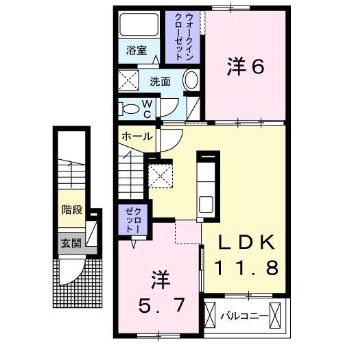 ディア ステージ II(2LDK/2階)の間取り写真