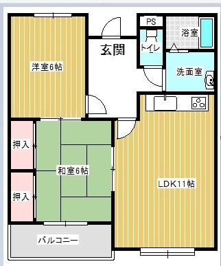 ヴァン・ドゥムール(2LDK/2階)の間取り写真