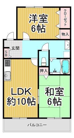 イーストハウス(2LDK/1階)の間取り写真