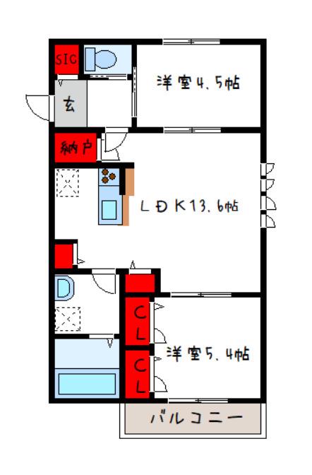 CASA TOA(2LDK/1階)の間取り写真