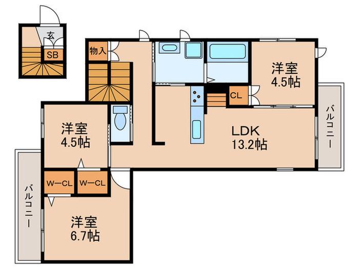 メゾン・ド・西芦屋(3LDK/2階)の間取り写真