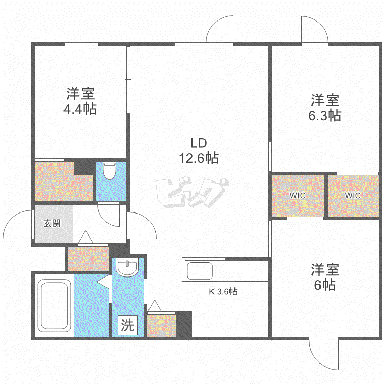HILLS SAPPORO VI (3LDK/1階)の間取り写真