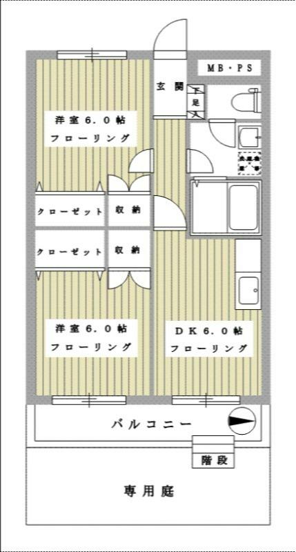 ヴィラ松下(2DK/1階)の間取り写真