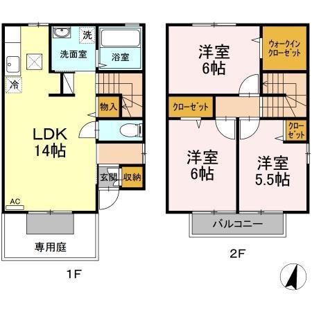 PRIMROSEA棟(3LDK/2階)の間取り写真