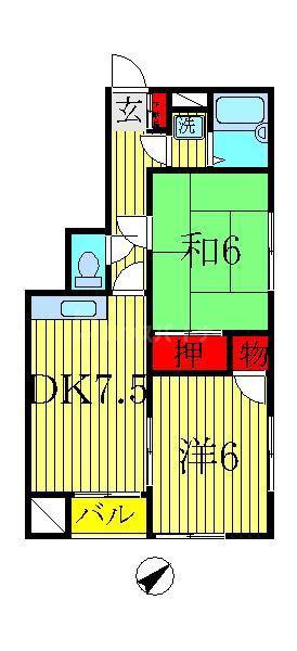 プチシャトー柏(2DK/1階)の間取り写真
