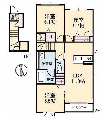 ボルトボヌール(3LDK/2階)の間取り写真