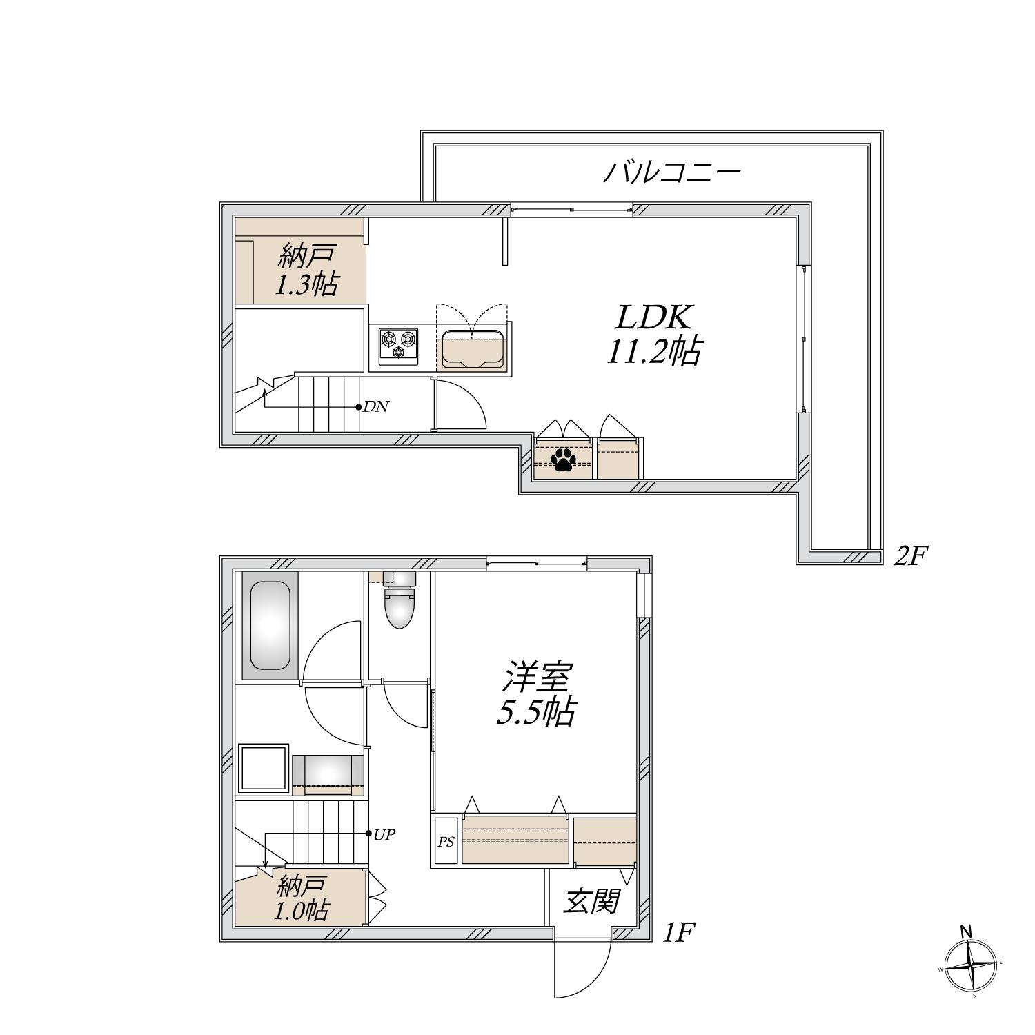 ヴァルス II(1LDK/2階)の間取り写真
