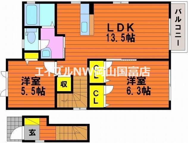 吉田荘南(2LDK/2階)の間取り写真