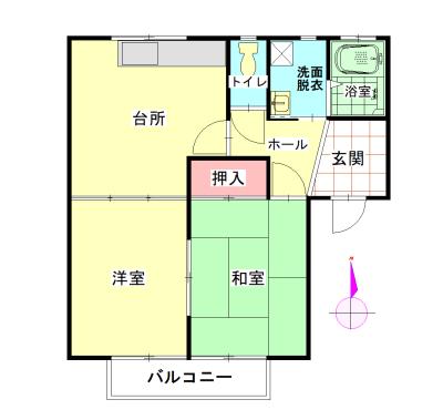 メイプルコート国分寺B(2DK/2階)の間取り写真