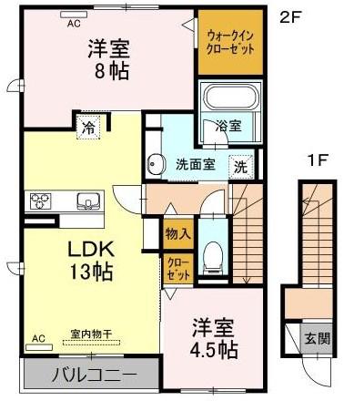 サニープレイス十一屋G棟(2LDK/2階)の間取り写真