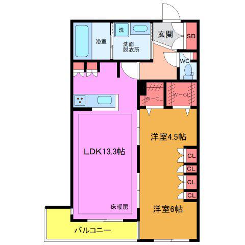 クレ ド ボヌール(2LDK/3階)の間取り写真