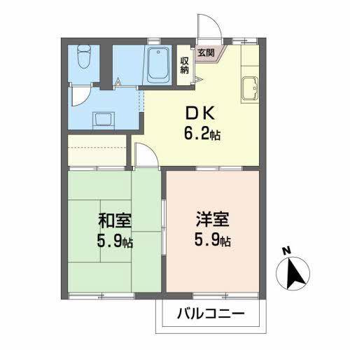 グリーンフィールド C(2DK/2階)の間取り写真