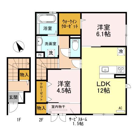 VILLA 高畔(2LDK/2階)の間取り写真