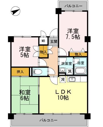 パークヒルズ(3LDK/3階)の間取り写真