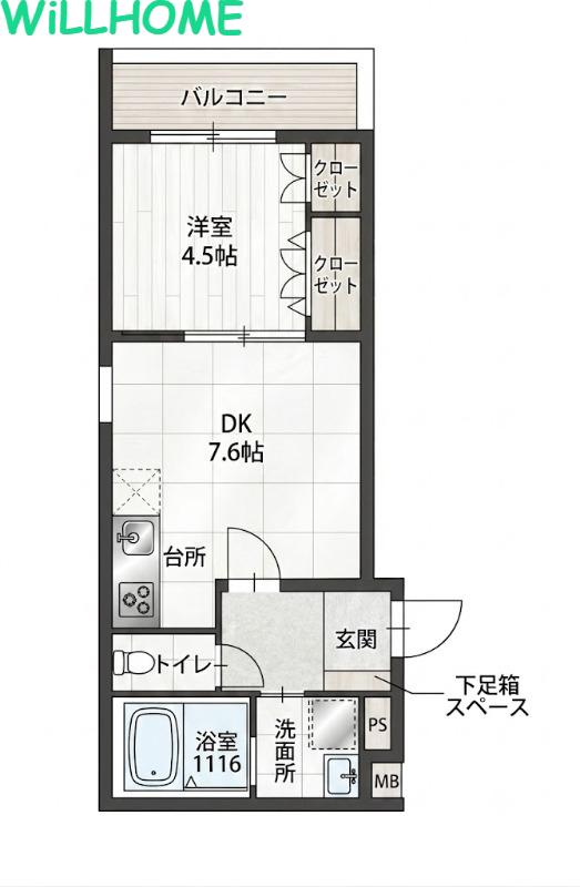 フジパレス和歌山元寺町(1DK/1階)の間取り写真