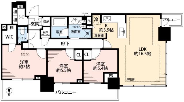 幕張ベイパーク ライズゲートタワー(3LDK/11階)の間取り写真