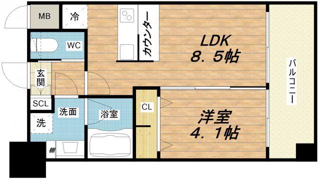 プレジオ城北(1LDK/13階)の間取り写真