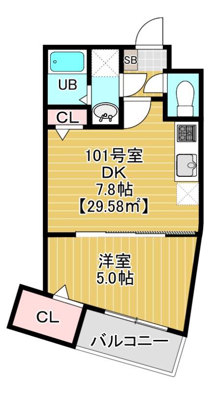 AURORO(1DK/1階)の間取り写真