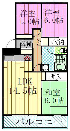 入船西エステート(3LDK/5階)の間取り写真